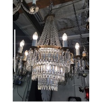 ORIGINAL FRENCH EMPIRE LUSTRE LARGE 12 LIGHT CRYSTAL CHANDELIER
