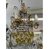 Vintage macaroni 3 light gilt amber murano chandelier