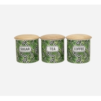 Enamel Tea Coffee & Sugar Canisters ferns