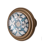44mm round aqua metal glass decorative drawer knob brass colour