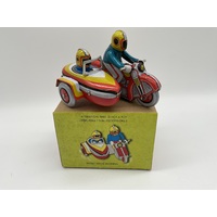 Tin toy motorcycle with sidecart vintage style 