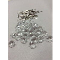 30x CHANDELIER CRYSTALS OCTAGONS 14mm 2 HOLE CRYSTAL CLEAR + JOINS BOWTIES CHROM