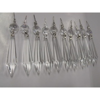 10x ICICLE COMPLETE CHROME LONG SPEAR DROP PART CHANDELIER LEAD CRYSTAL DROPS