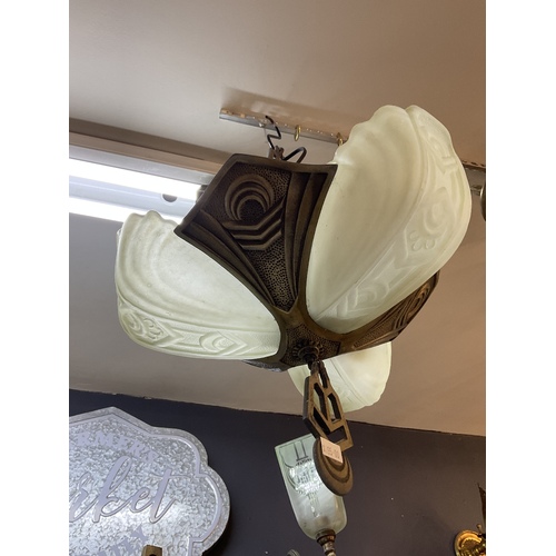 Original Art Deco slip shade chandelier 3 light
