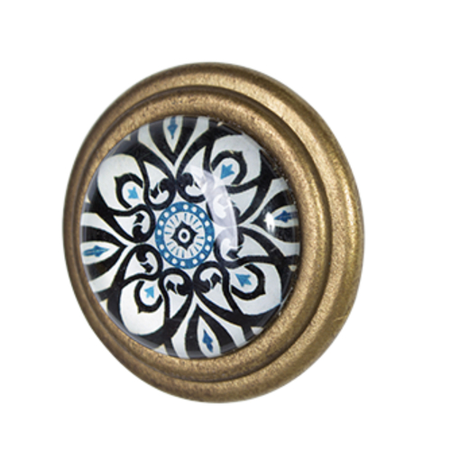 Metal glass 44mm round brass colour decorative drawer knob