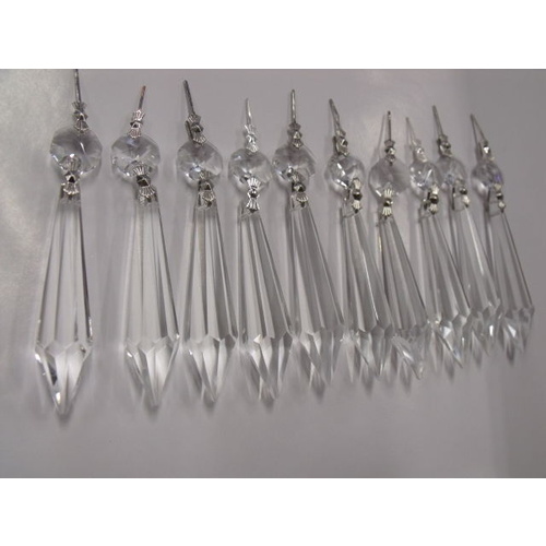 10x ICICLE COMPLETE CHROME LONG SPEAR DROP PART CHANDELIER LEAD CRYSTAL DROPS 63mm