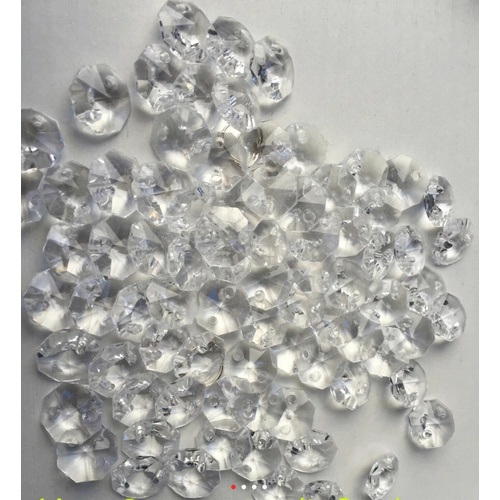 100 CHANDELIER CRYSTALS OCTAGONS PARTS 14mm 2 HOLE